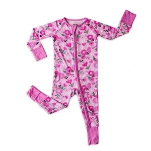 Little Sleepies Sweatheart Floral Zippy Onesie Bamboo Pajama Size 6-12M